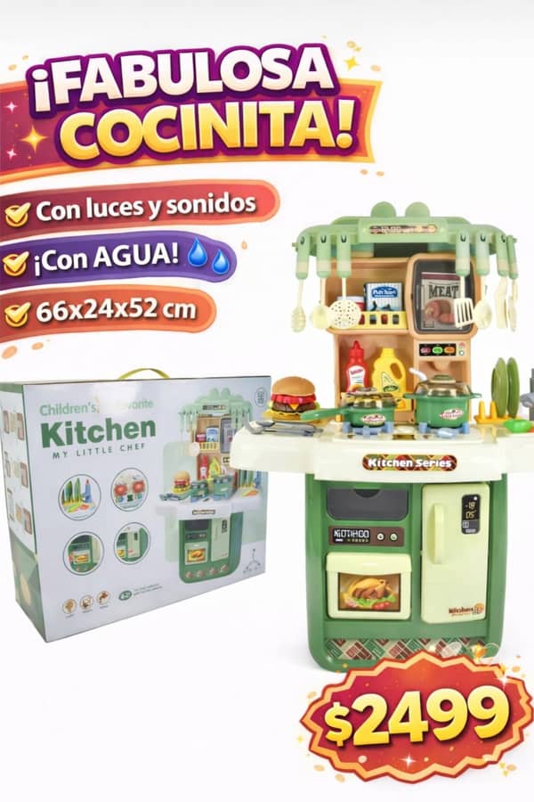 Cocina infantil con luz sonido y agua 66x24x52cm